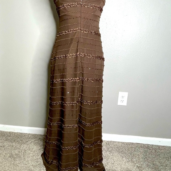 JS Collections Brown Sequin Dress Petite with 3/4 Sleeve Sheer Bolero | Size 8P - Picture 6 of 11
